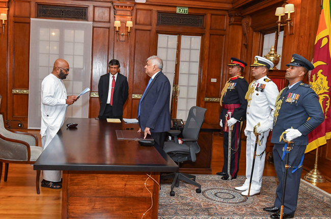 Ranjith Siyambalapitiya, who presently serves as State Minister of Finance, was sworn in as State Plantation Enterprise Reform Minister, which is a non-Cabinet portfolio.
