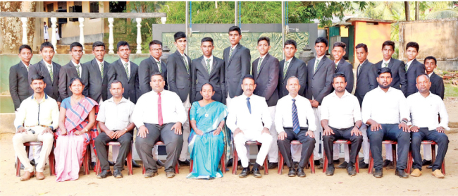 Bandaragama Central College First Eleven cricket Pool 2023/24: Seated from left – Lasantha Vitharana (President OBA), Susima Perera (PTI), N. N. D. Thilakarathne (MIC), D. H. Malraj (Asst. Principal), Janaki Athukorala (Principal, Bandaragama Central), Aruna Athukorala (Principal, Medhankara MV), K. M. D> Chulasena (Deputy Principal), Kusalindu Hasanjith (Head Coach), Sachintha Dilshan (Asst. Coach), Wasantha Perera (Secretary OBA), M. K. J. Suranga Perera (MIC), Lakmal Elvitigala (Sports Coach). Standing from left – Rashmika Vihanga, Nishan Dinujaya, Sadev Pabasara, Sanjana Dilanka, Sandaru Kavinda, Sanupa Manvidu, Kaveen Hirushan, Imantha Lakshan (Captain), Yomash Yasith, Nirmala Achintha, Tisura Sasmitha (Vice Captain), Punsara Chamindu, Udara Dhananjaya, Asen Shanuka, Anuda Nethsara, Gihan Maduranga, Mevindu Pehesara